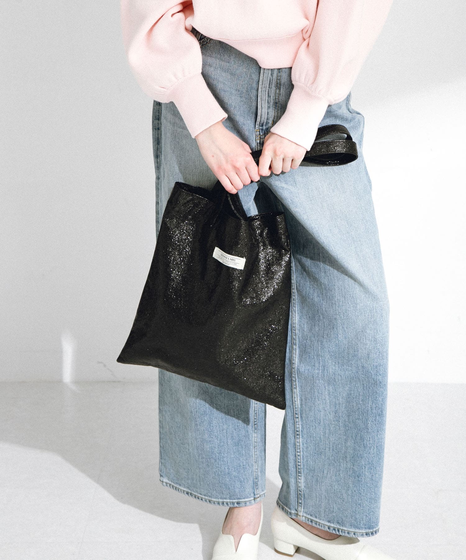 メタリックトートバッグ ブラック one