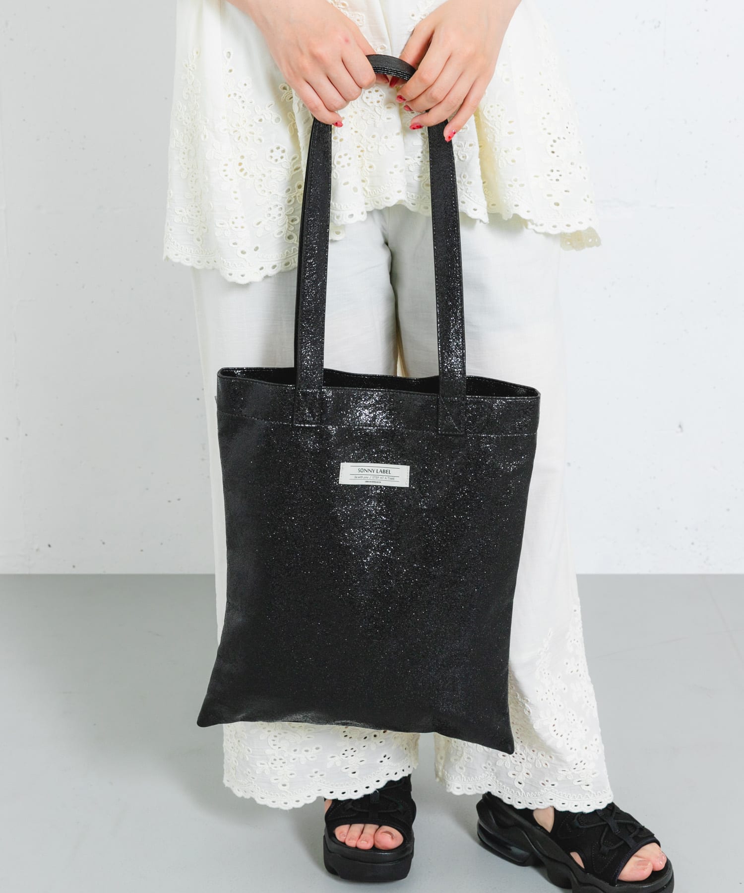 メタリックトートバッグ ブラック one