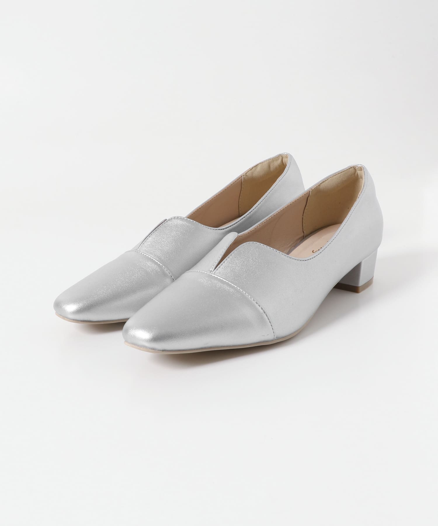 Vカットローヒールパンプス シルバー S