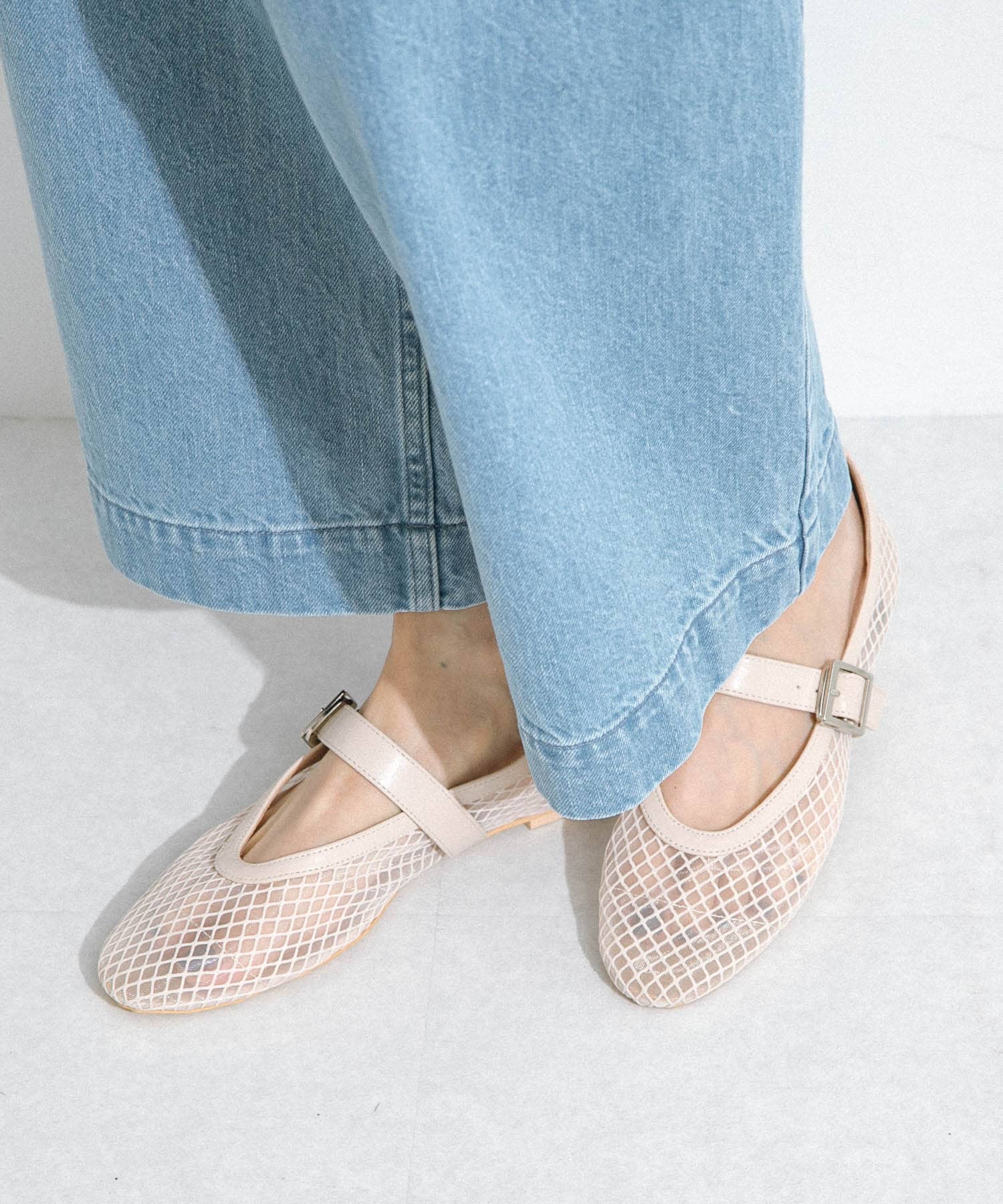 メッシュストラップフラットシューズ オフ S