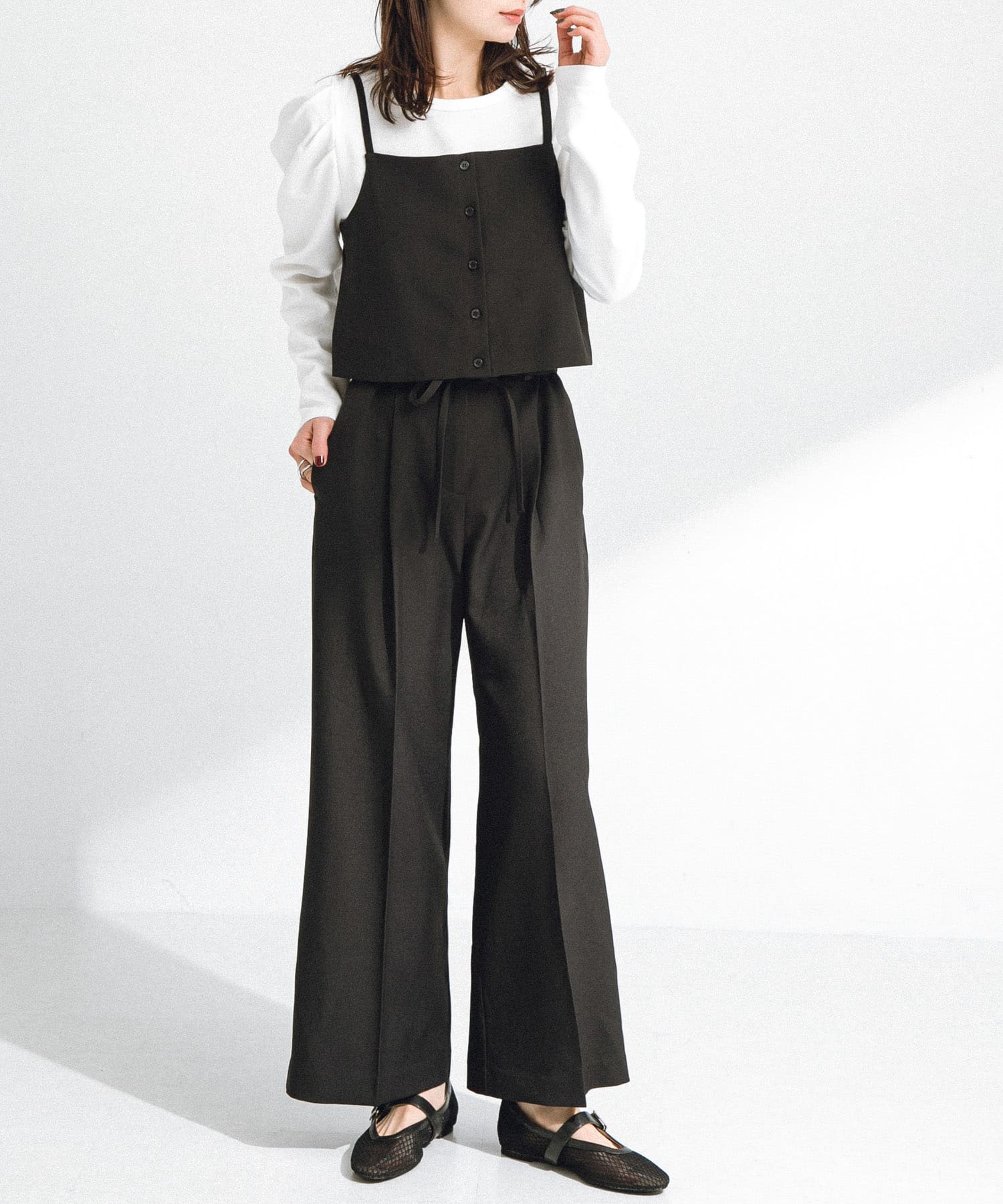 メッシュストラップフラットシューズ ブラック S