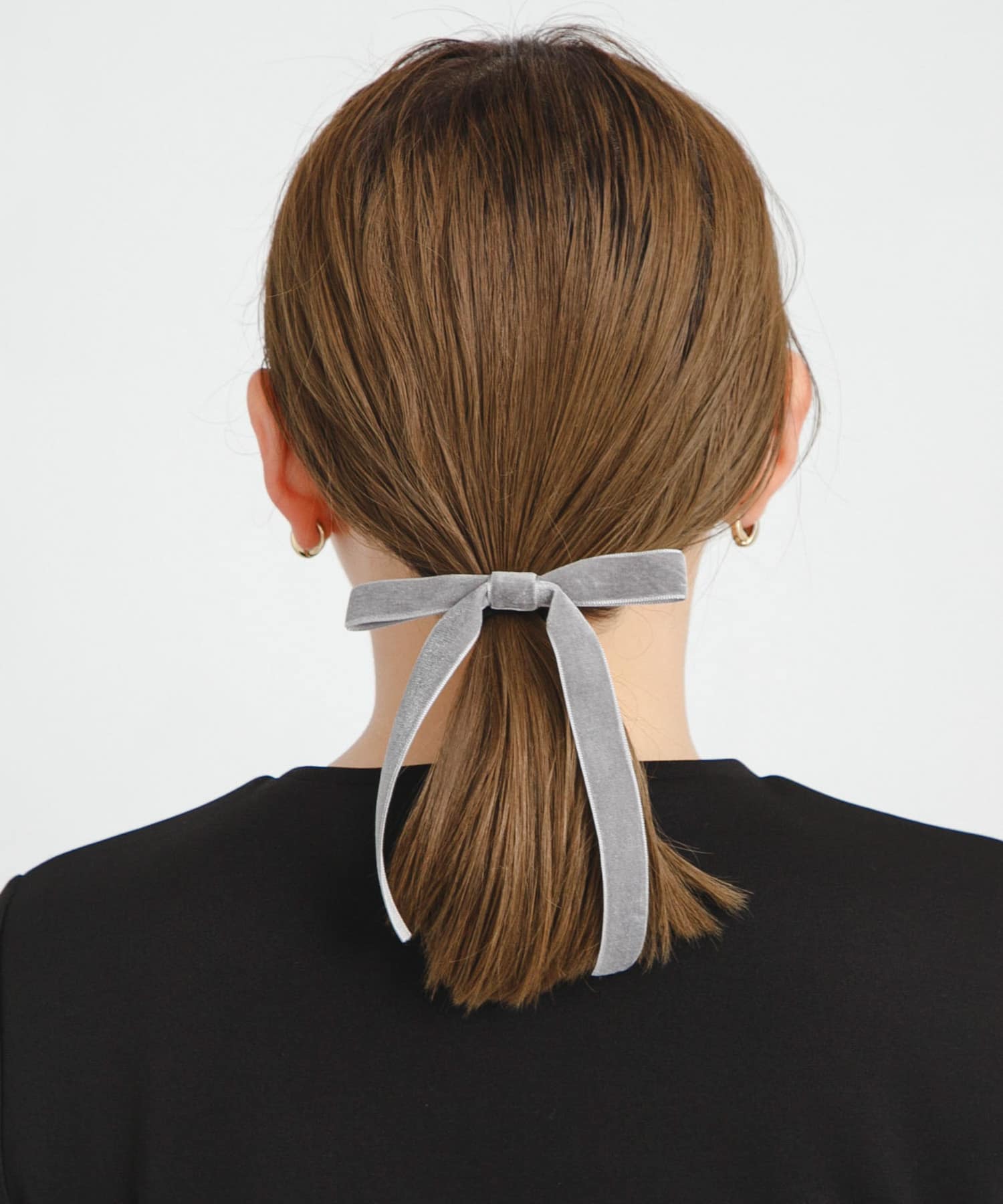 ベロアリボンヘアゴム グレージュ one