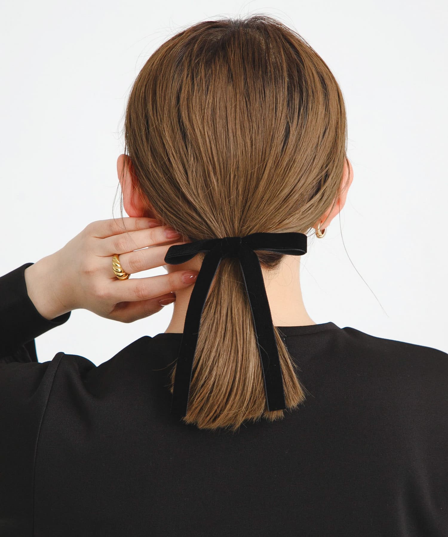 ベロアリボンヘアゴム ブラック one