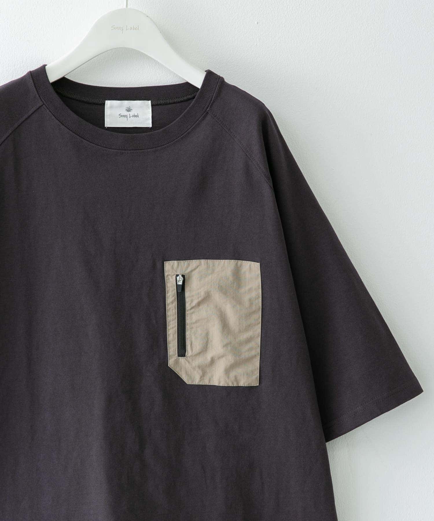 ナイロンポケット切替ハーフスリーブTシャツ チャコール L