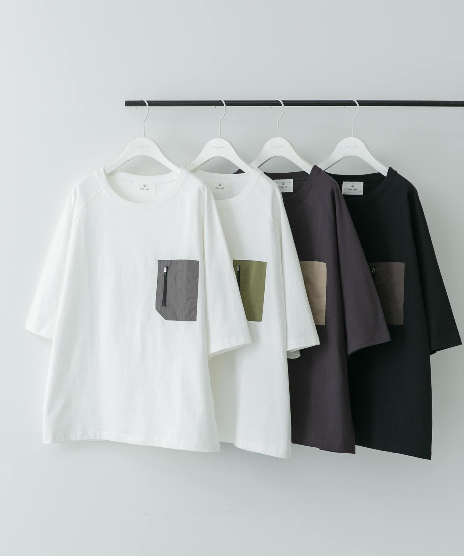 ナイロンポケット切替ハーフスリーブTシャツ チャコール L