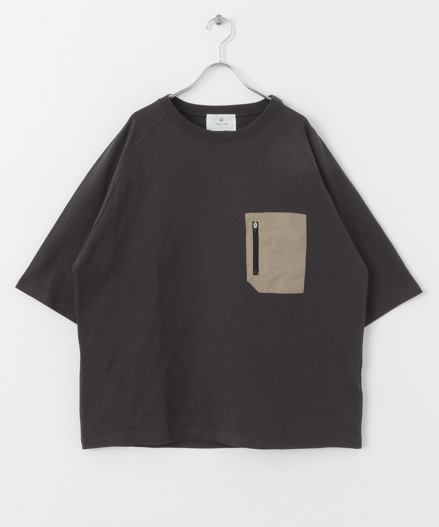 ナイロンポケット切替ハーフスリーブTシャツ チャコール M