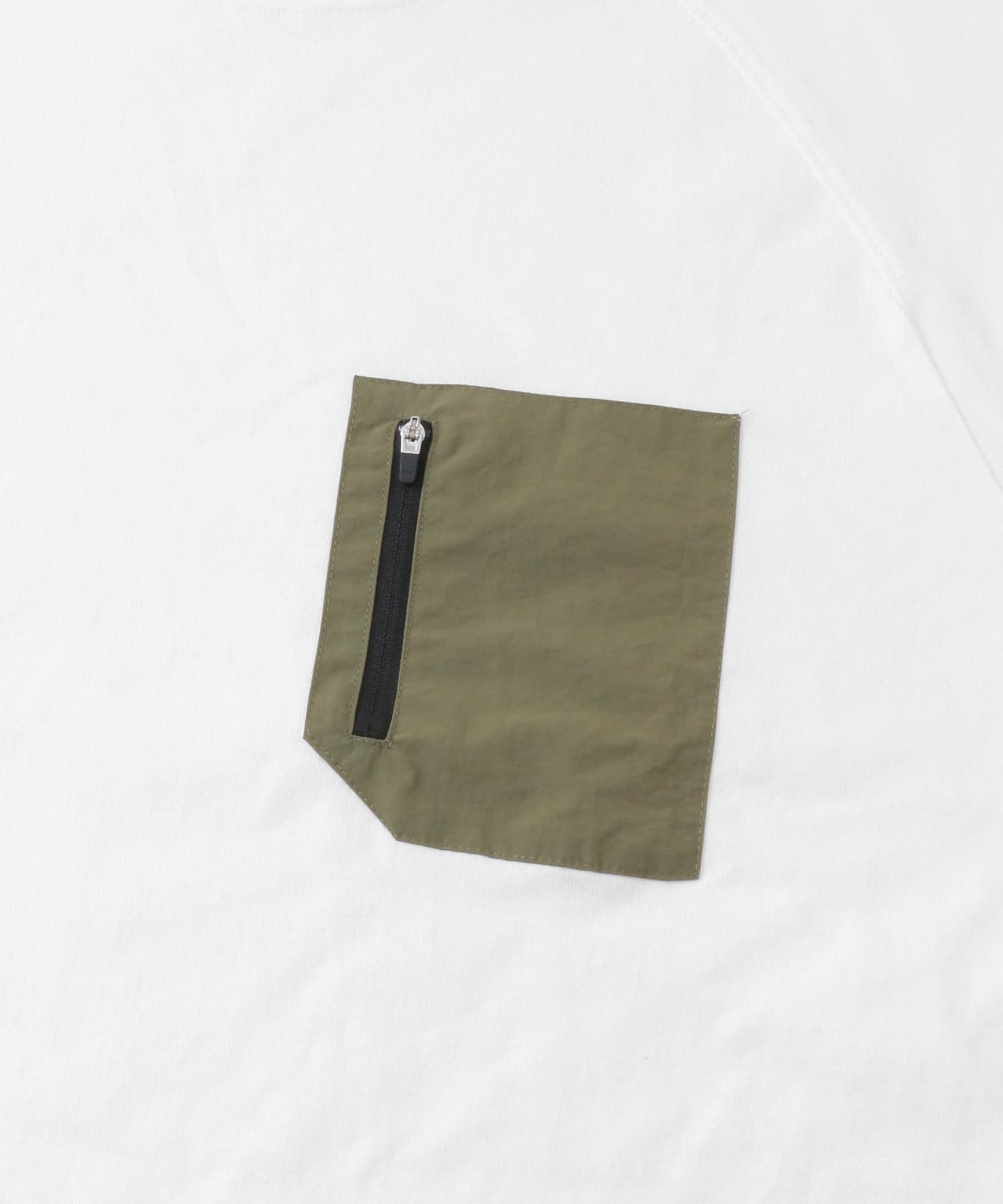 ナイロンポケット切替ハーフスリーブTシャツ ホワイト×カーキ M