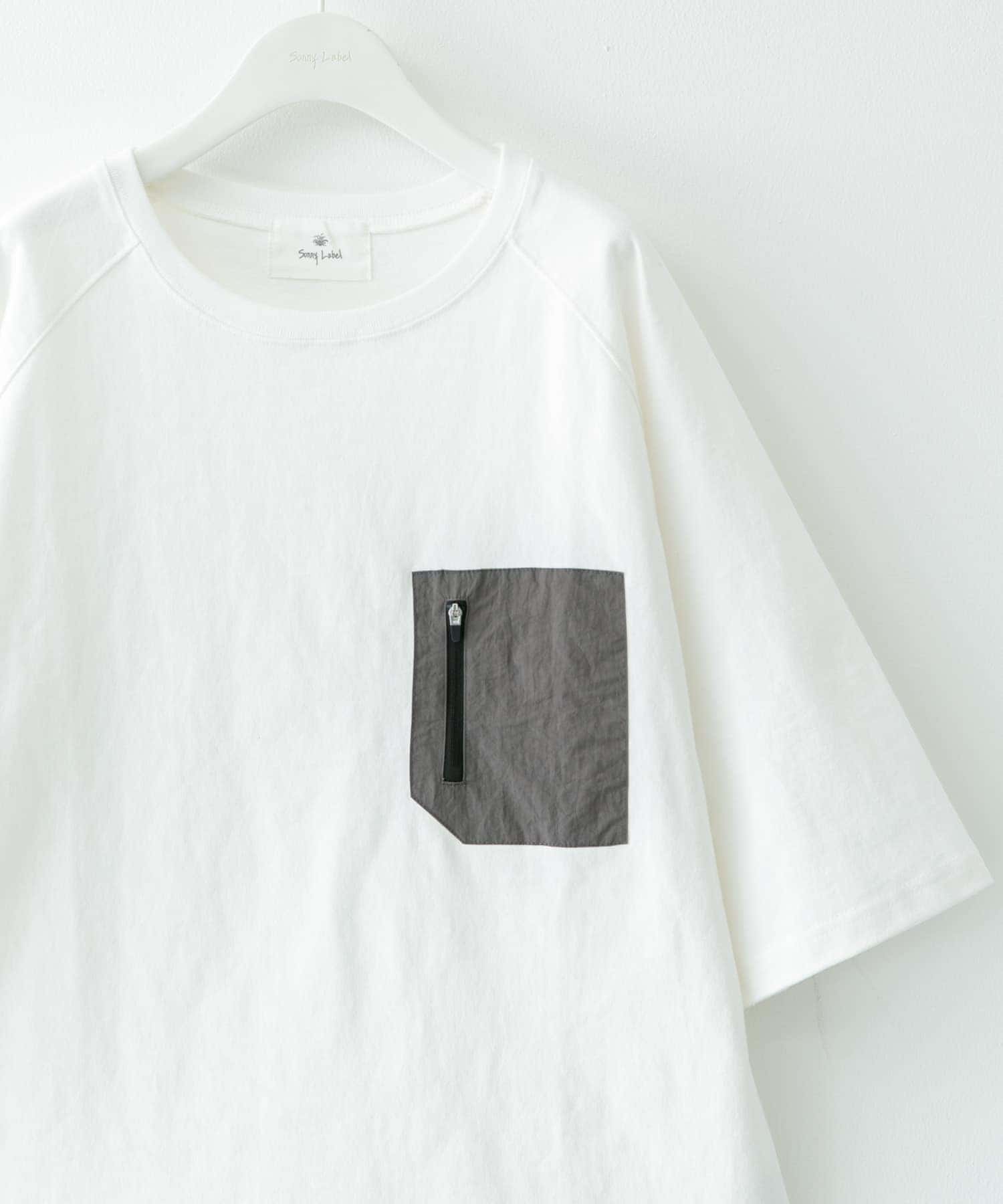 ナイロンポケット切替ハーフスリーブTシャツ ホワイト×グレー L