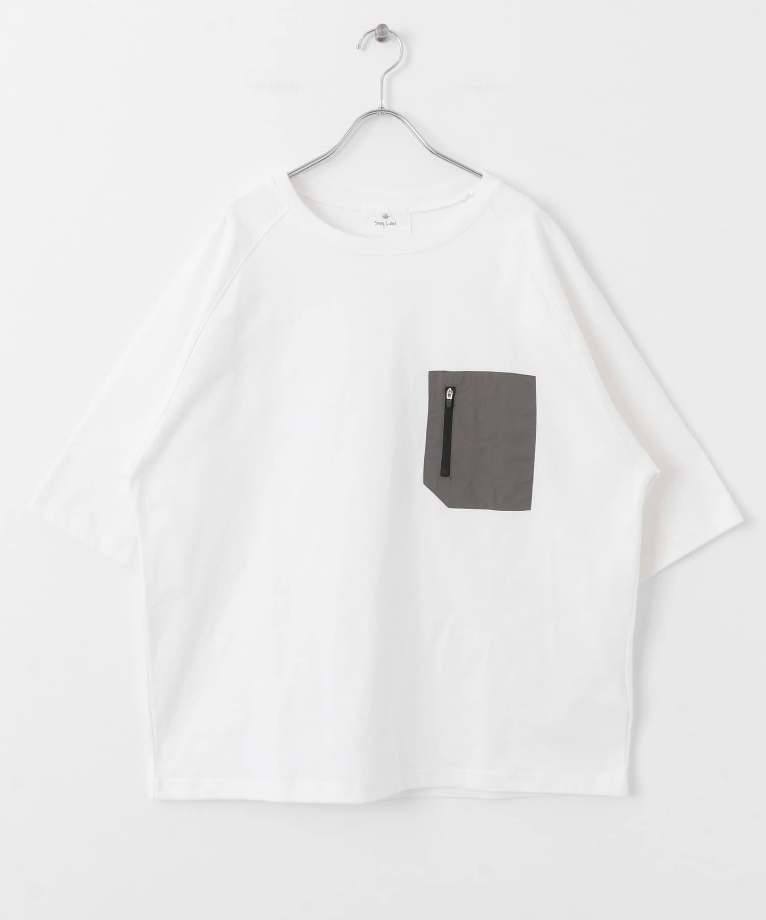 ナイロンポケット切替ハーフスリーブTシャツ ホワイト×グレー M