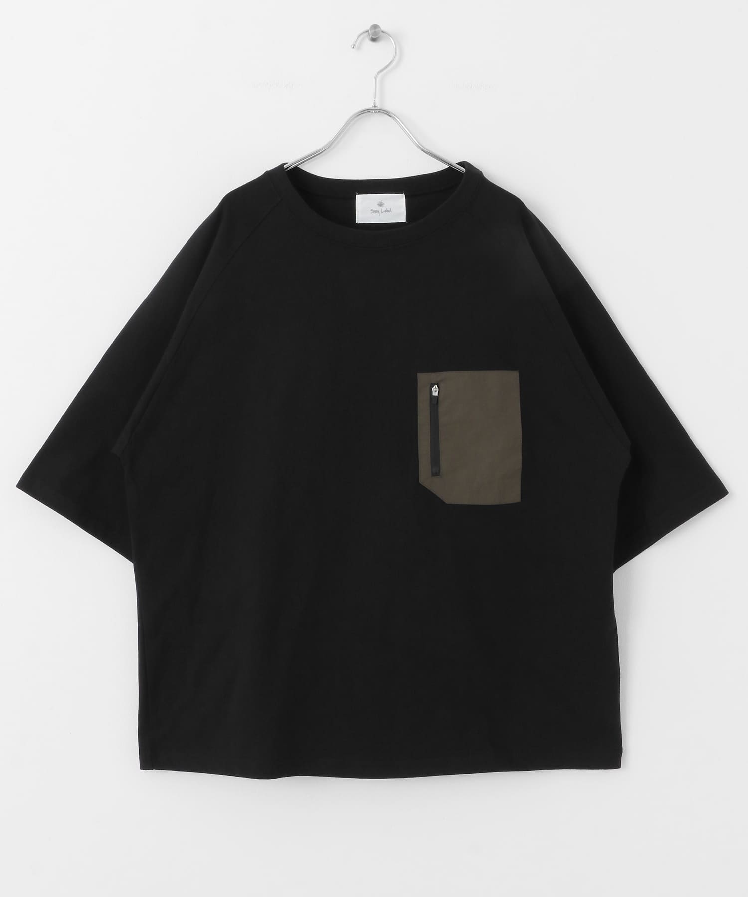 ナイロンポケット切替ハーフスリーブTシャツ ブラック M