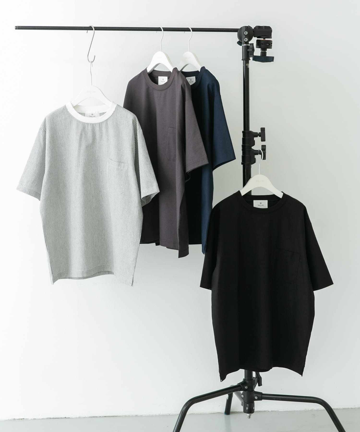 『接触冷感/イージーケア』リネン混ショートスリーブTシャツ オフ×ブラック M