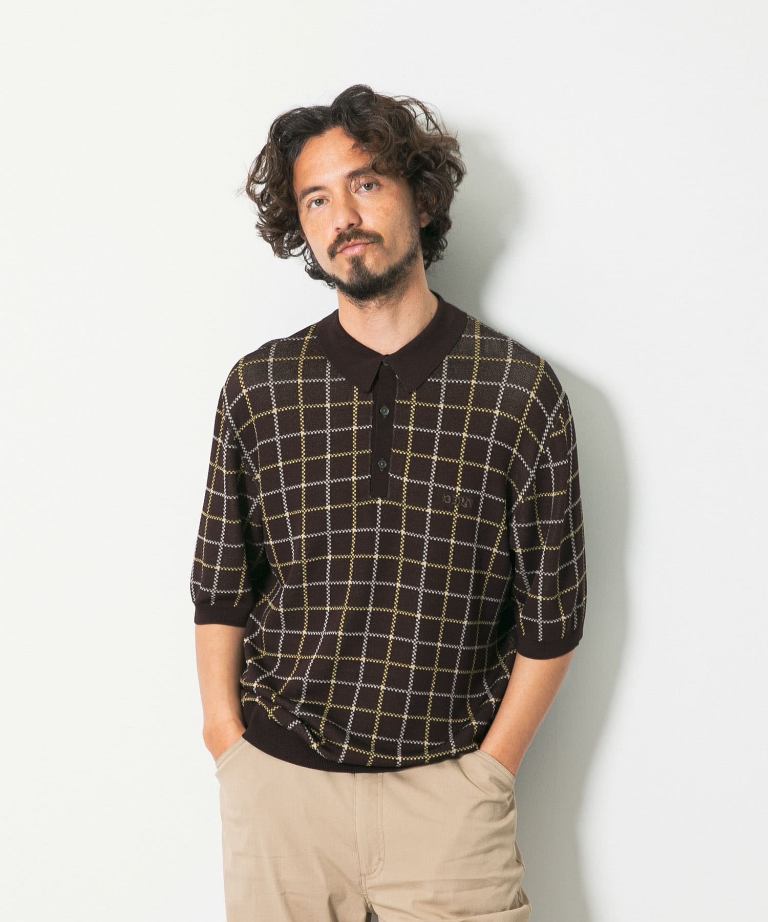 OOPS　チェック柄ニットポロシャツ