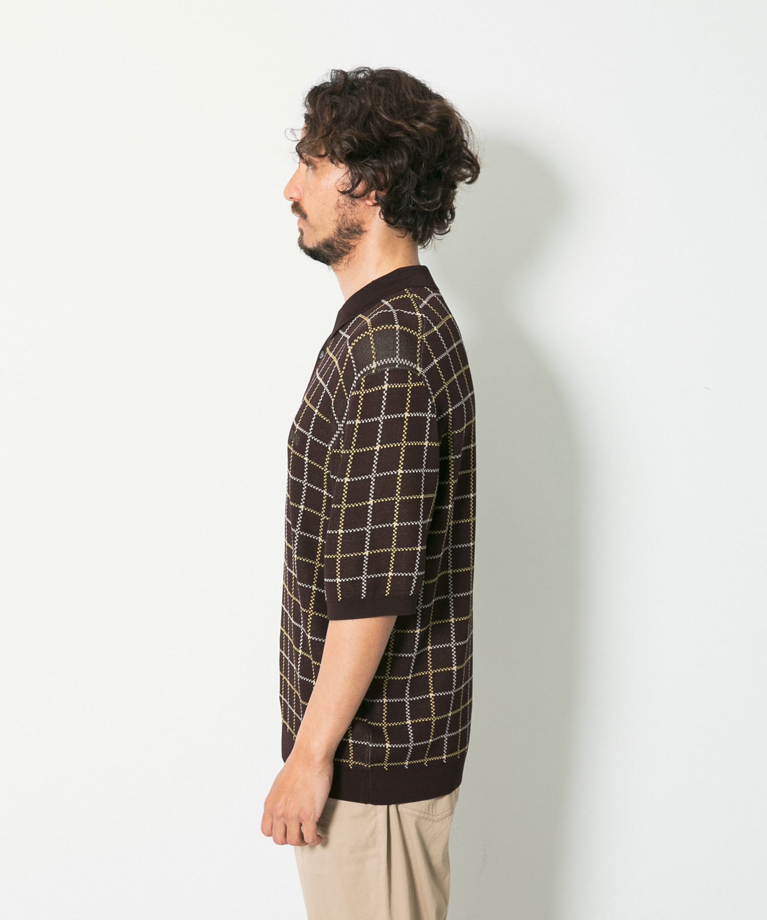 OOPS チェック柄ニットポロシャツ(M BEIGE): トップス｜URBAN
