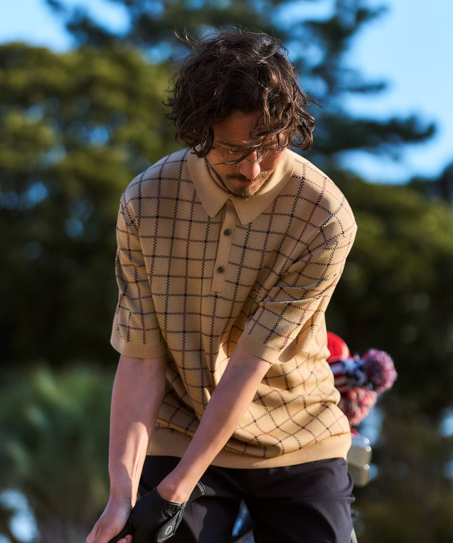 OOPSチェック柄ニットポロシャツ