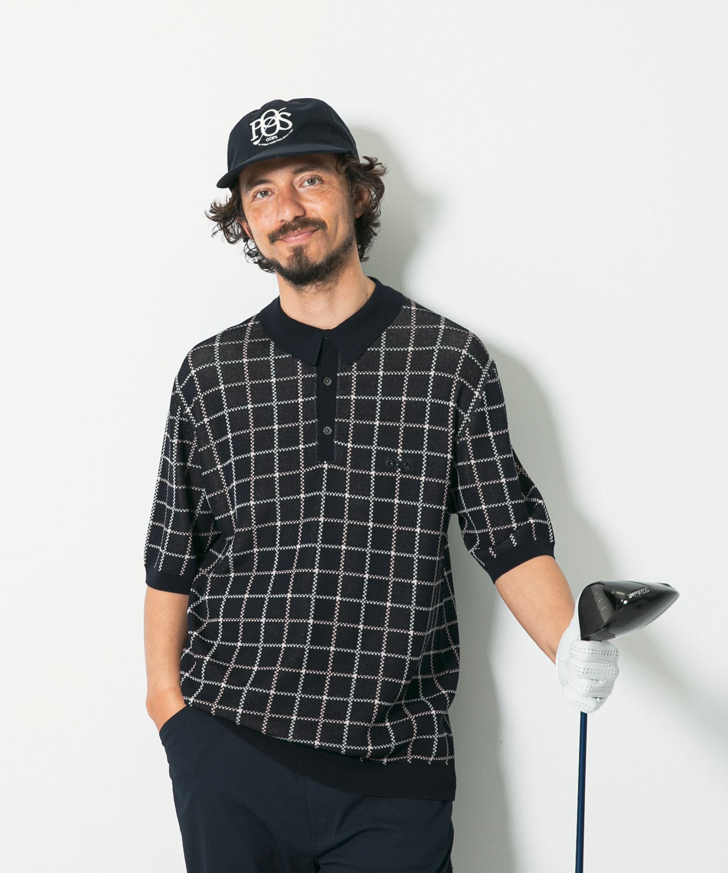 OOPSチェック柄ニットポロシャツ