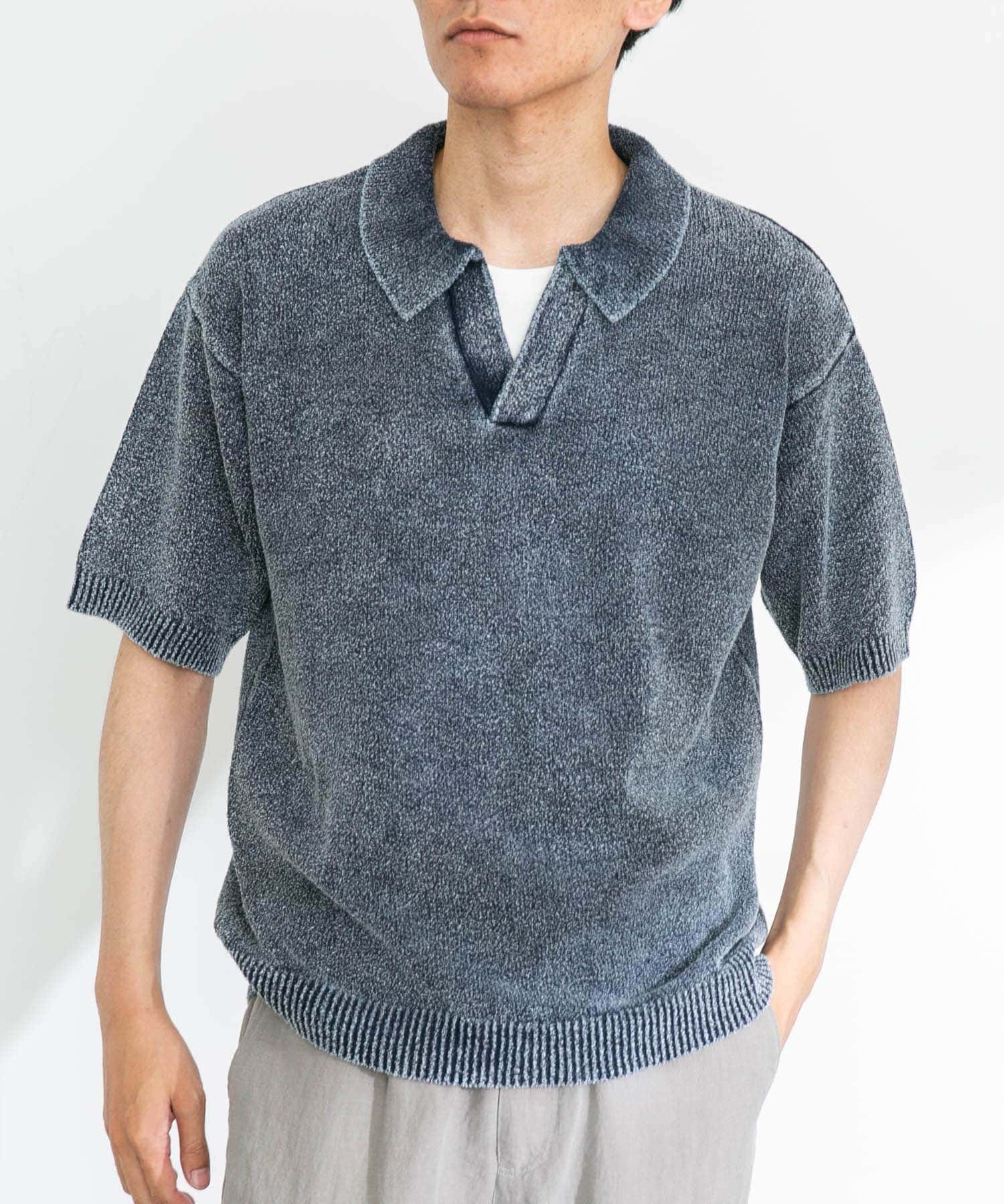 インディゴパイルスキッパーポロシャツ