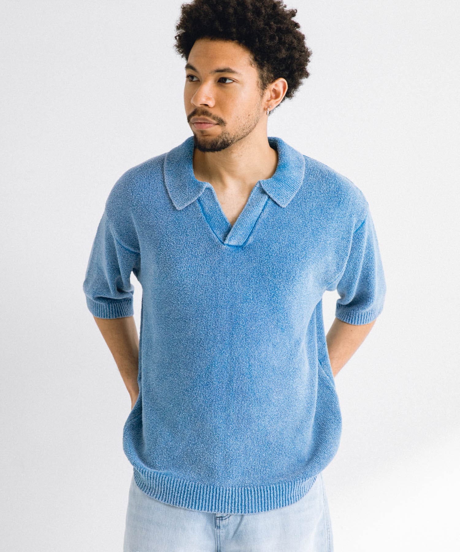 インディゴパイルスキッパーポロシャツ