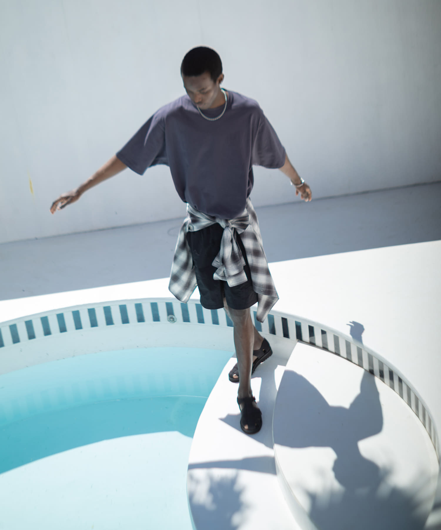 吸水速乾リネン混ロングスリーブシャツ ブラックチェック XL