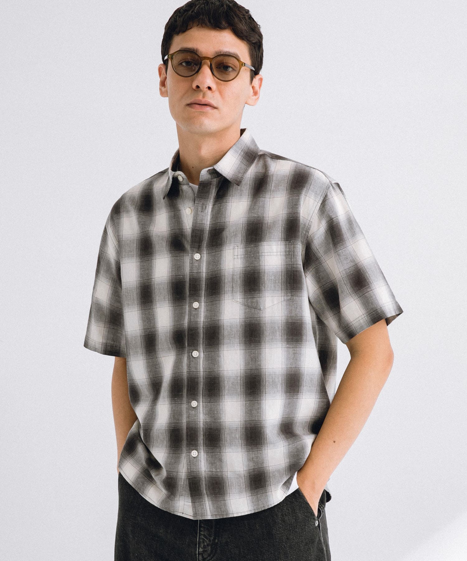 『吸水速乾/接触冷感』リネン混ハーフスリーブシャツ