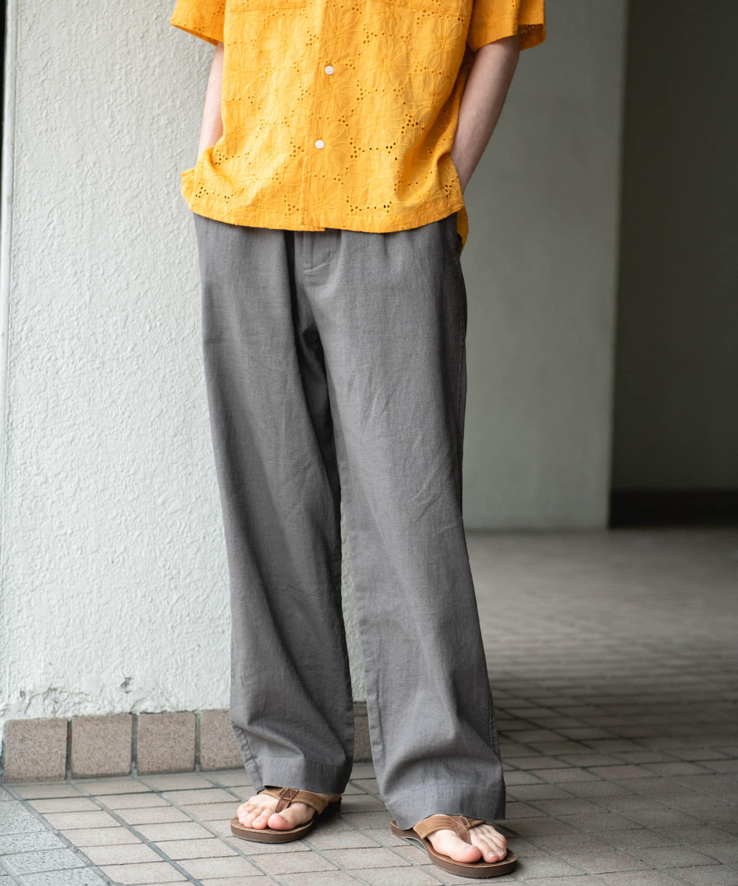 コットンリネンワイドイージーパンツ