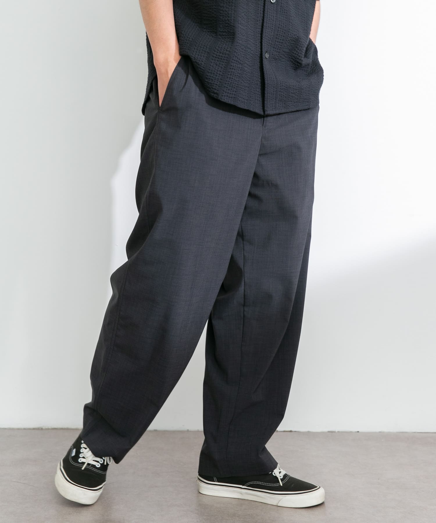 リネンタッチポリエステルイージーパンツ