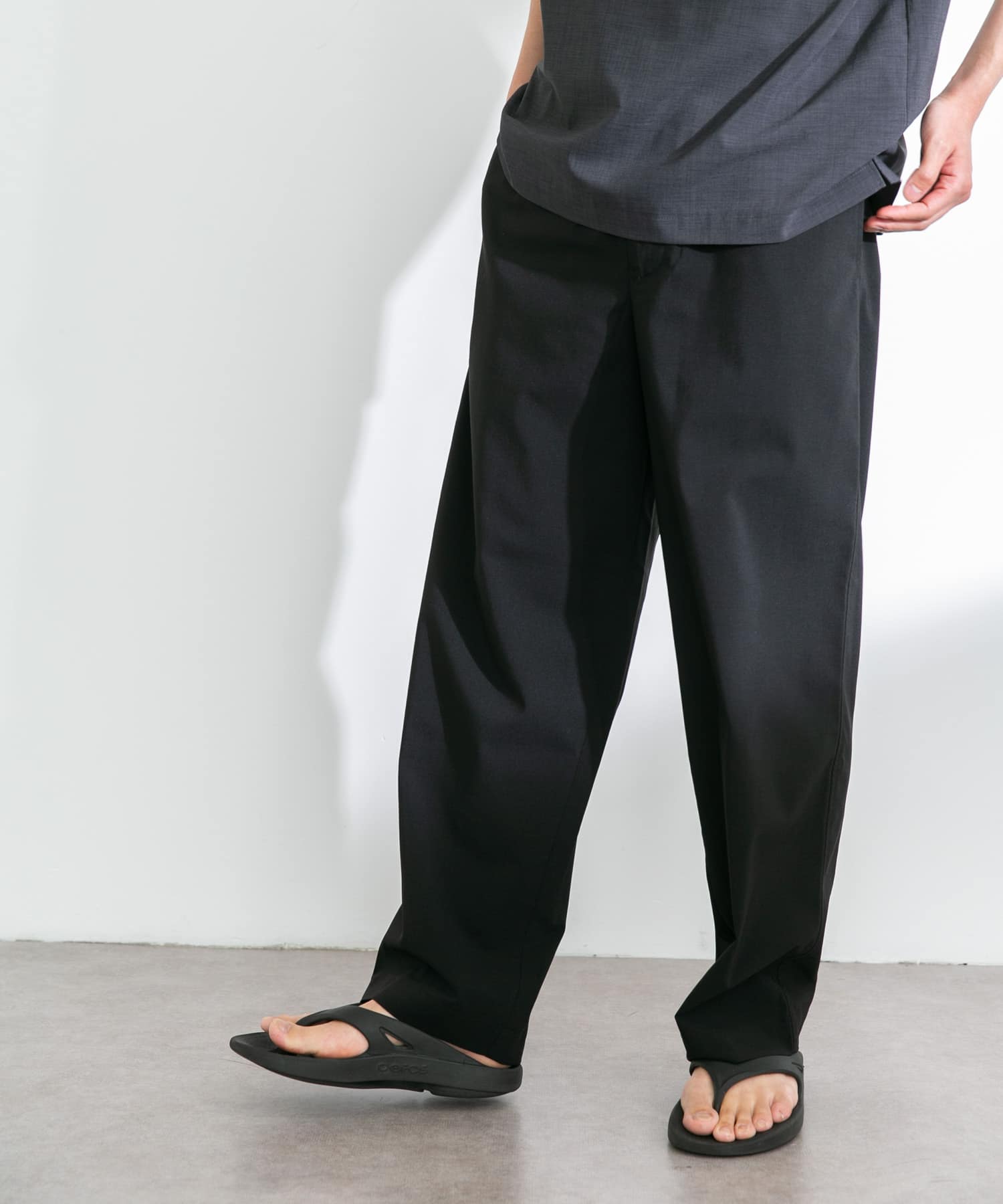 リネンタッチポリエステルイージーパンツ(M チャコール): ボトム