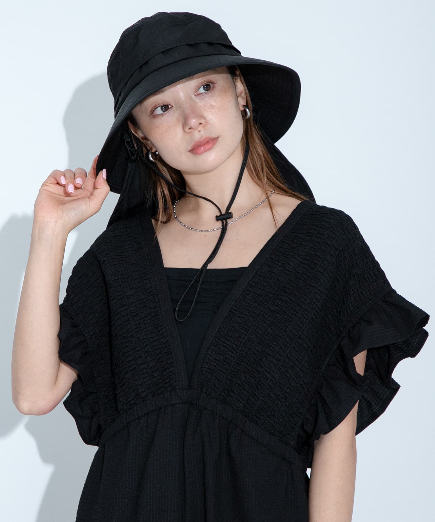 UVカットサンシェードバケットハット ブラック one