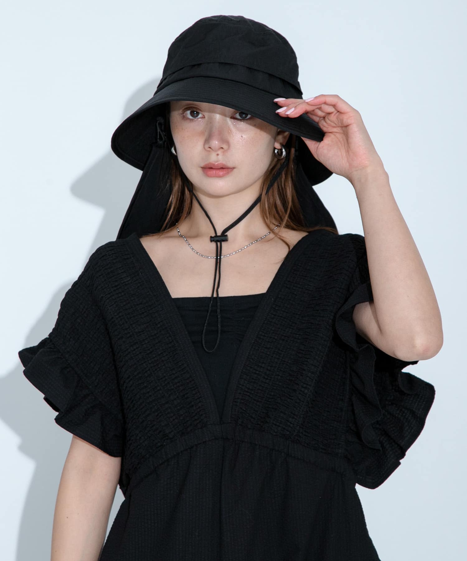 UVカットサンシェードバケットハット ブラック one