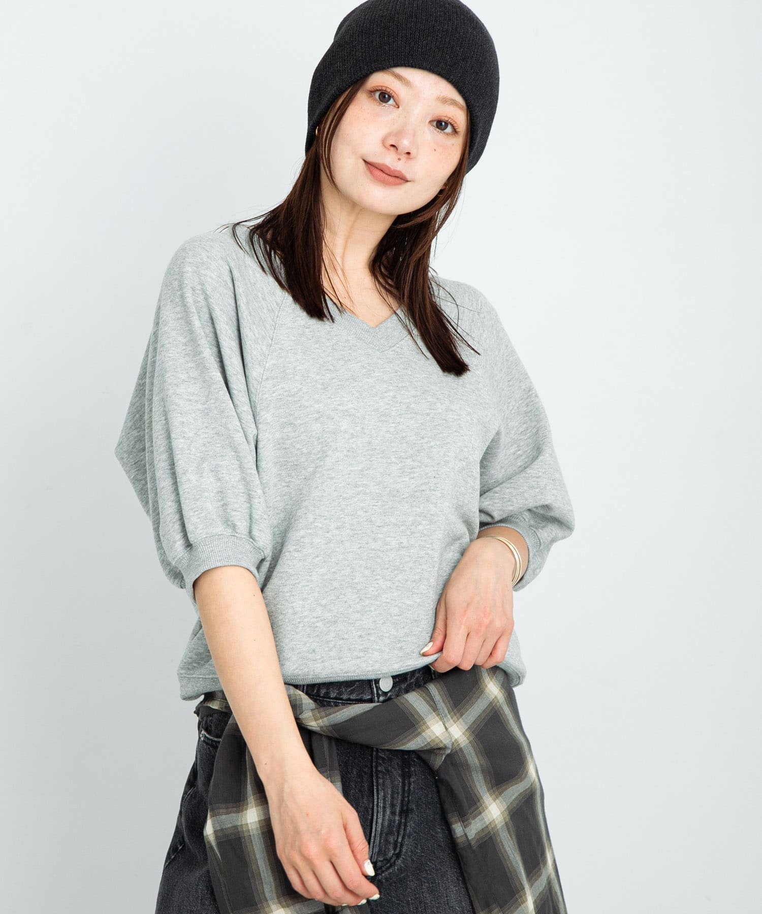 パフスリーブVネックスウェットプルオーバー