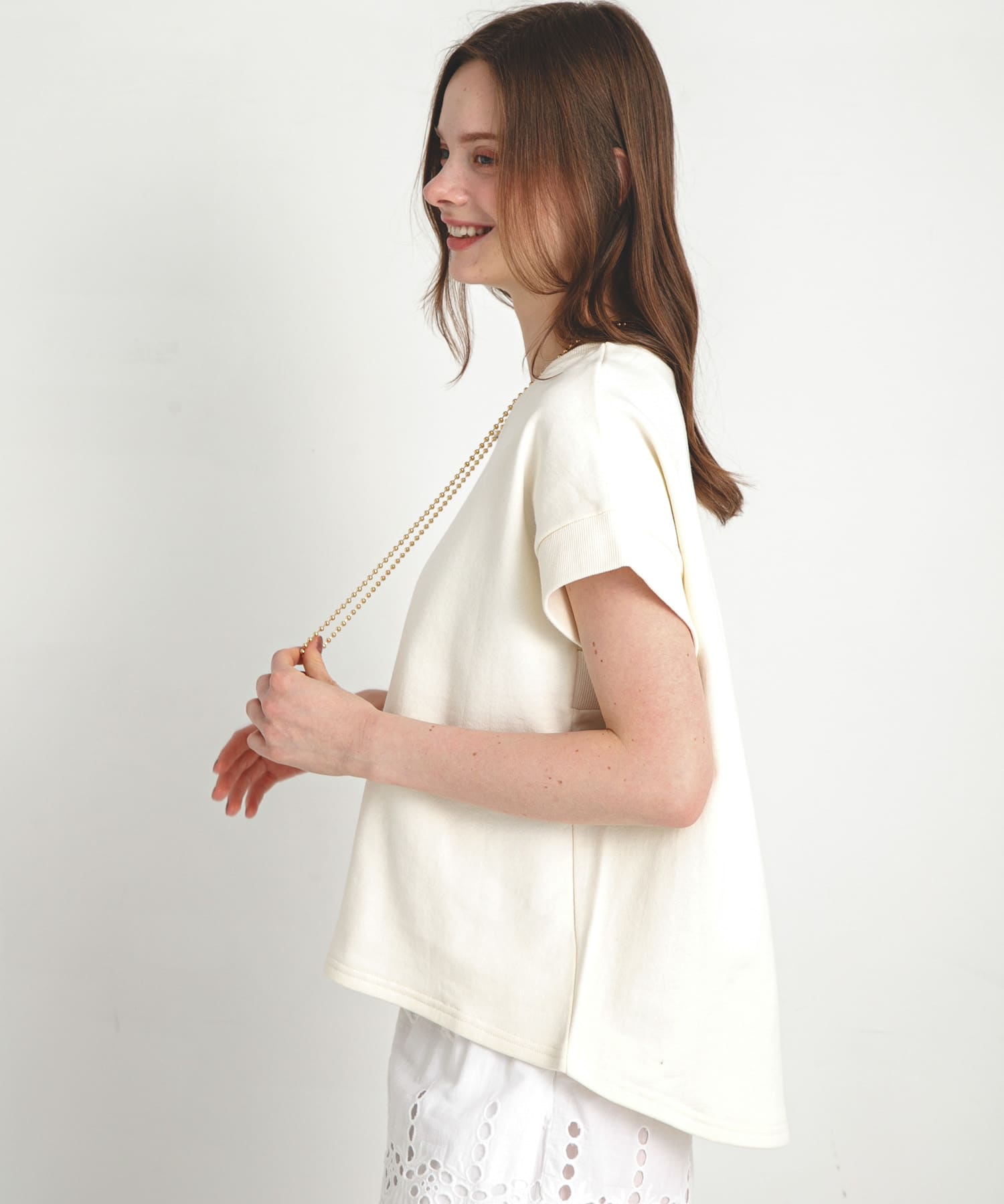 裏毛スウェットフレンチスリーブプルオーバー