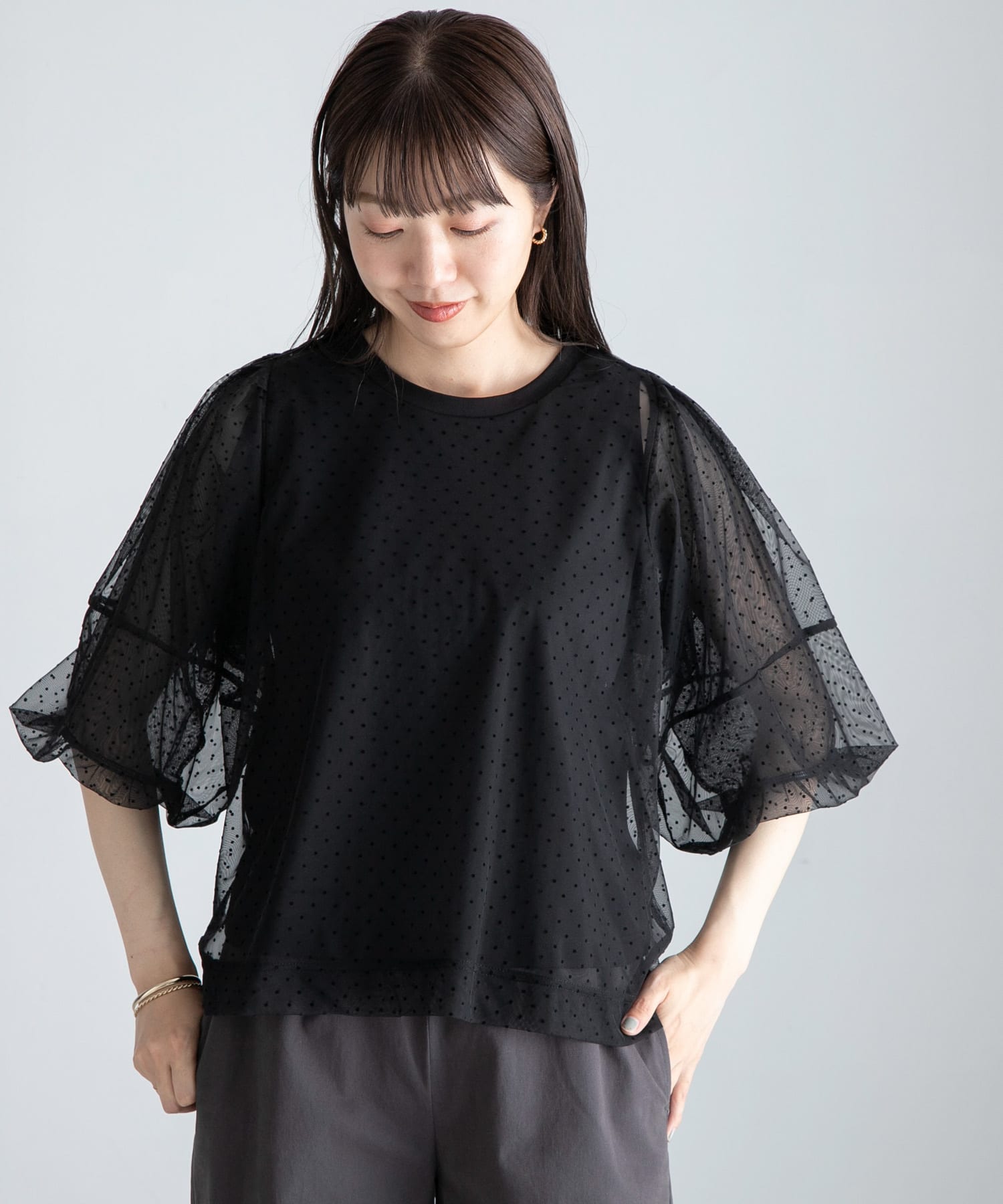 『WEB/一部店舗限定』チュールドットタンクトップドッキングプルオーバー
