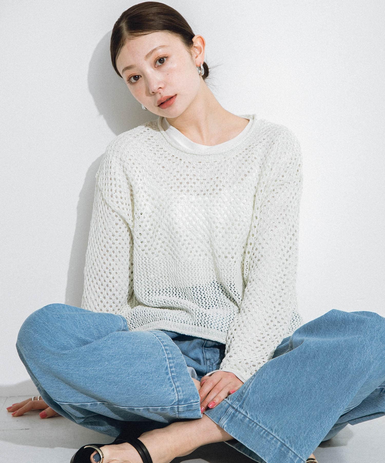 スパンコールメッシュニットプルオーバー