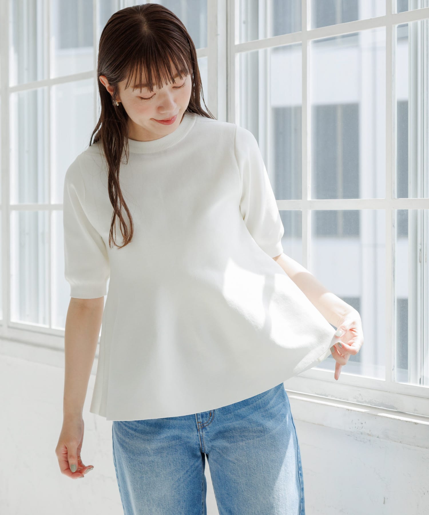 『WEB限定』ペプラム半袖ニットプルオーバー