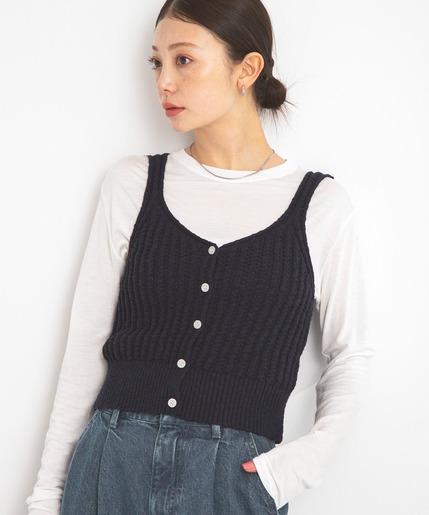 2WAY透かし編みニットビスチェ