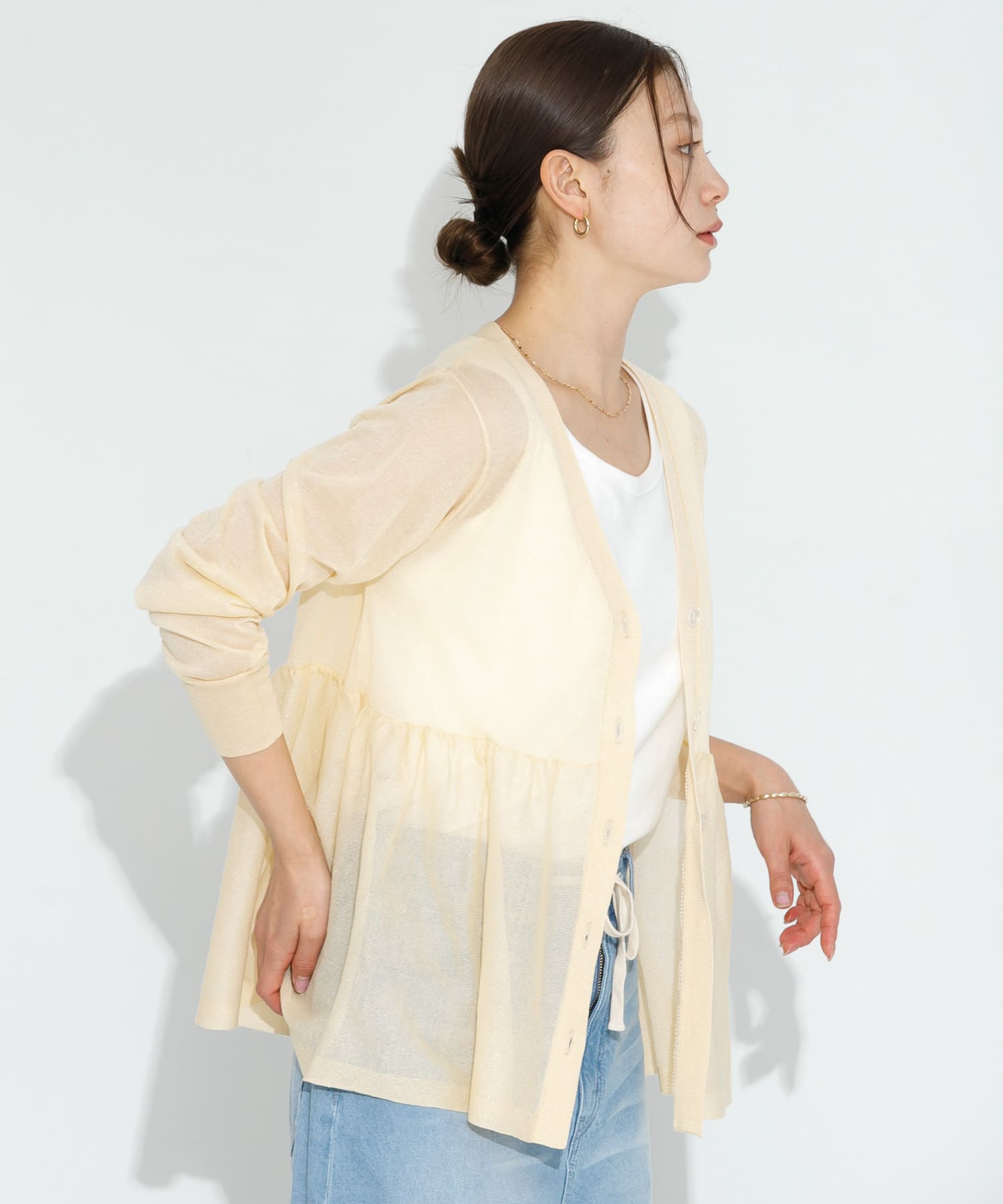 シアーペプラムニットカーディガン