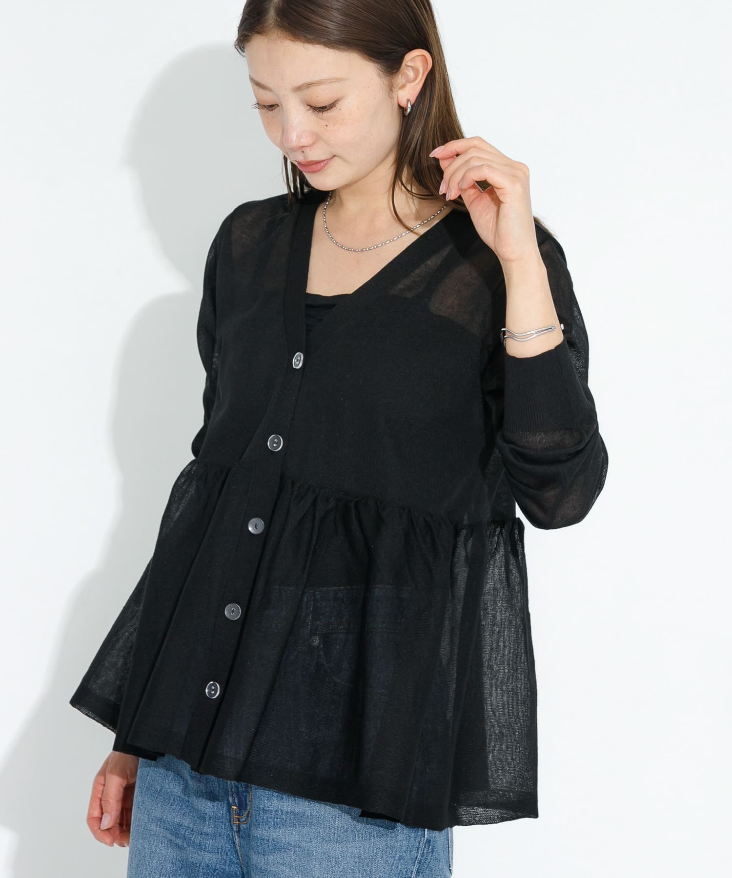 シアーペプラムニットカーディガン