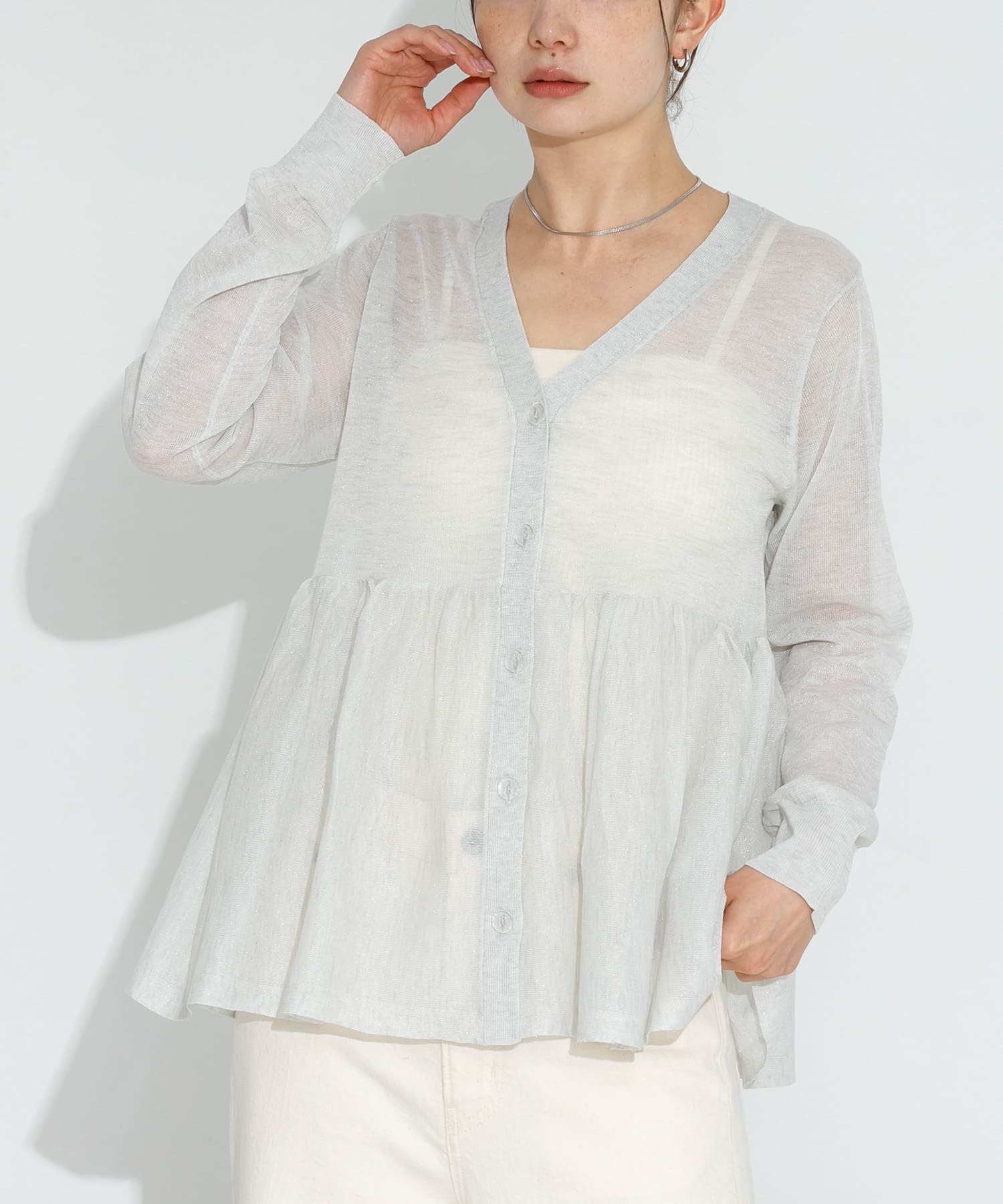 シアーペプラムニットカーディガン