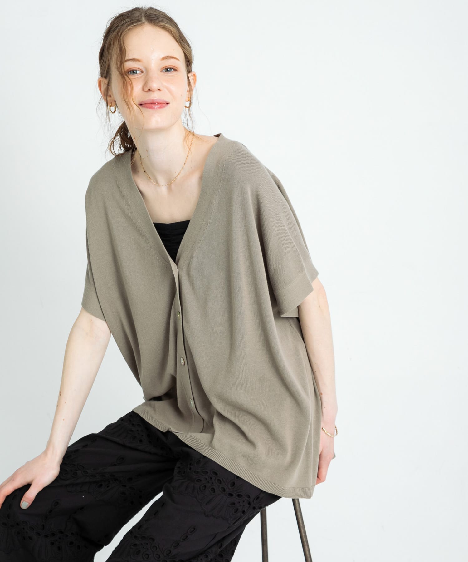 『接触冷感』クールミストフレンチニットカーディガン