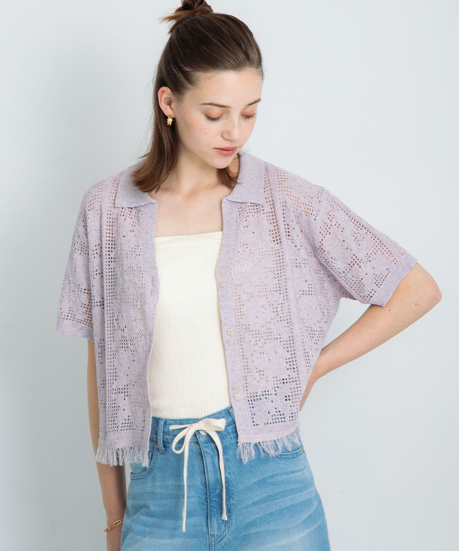 フラワーメッシュサマーニットシャツ