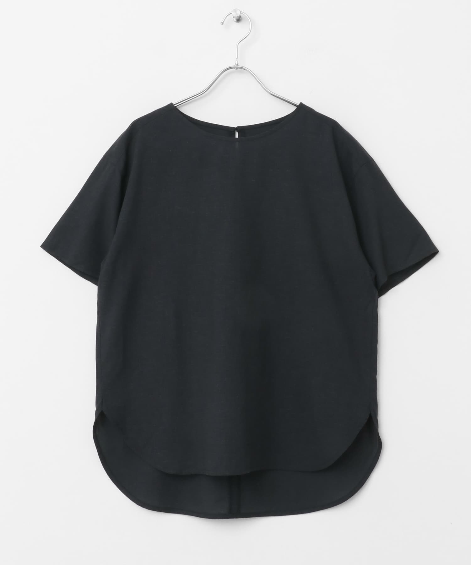 リネン混クルーネックブラウスTシャツ チャコール FREE