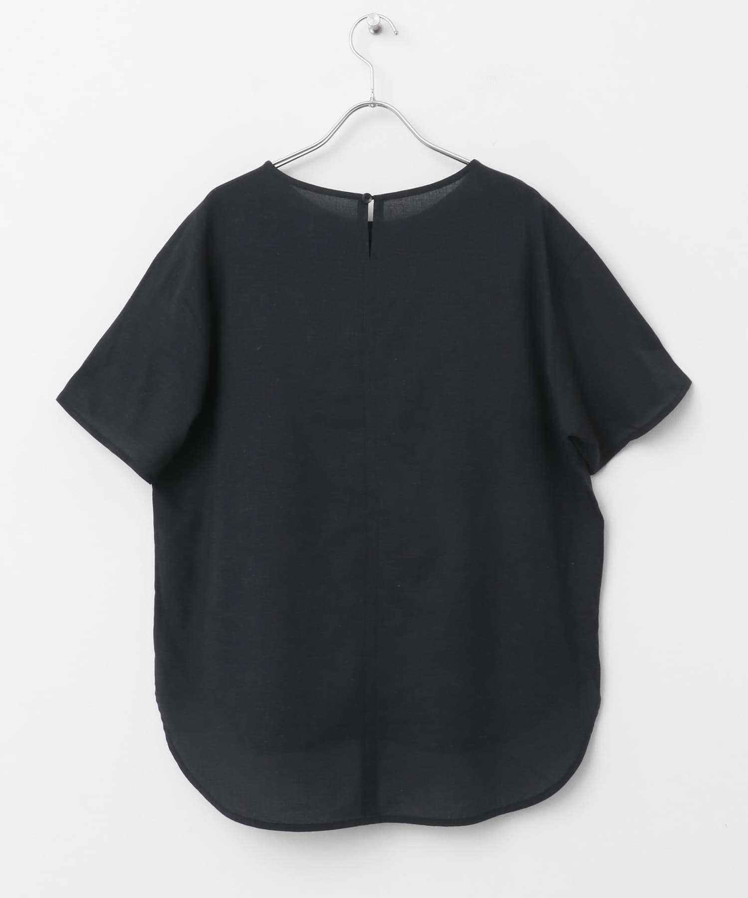 リネン混クルーネックブラウスTシャツ チャコール FREE