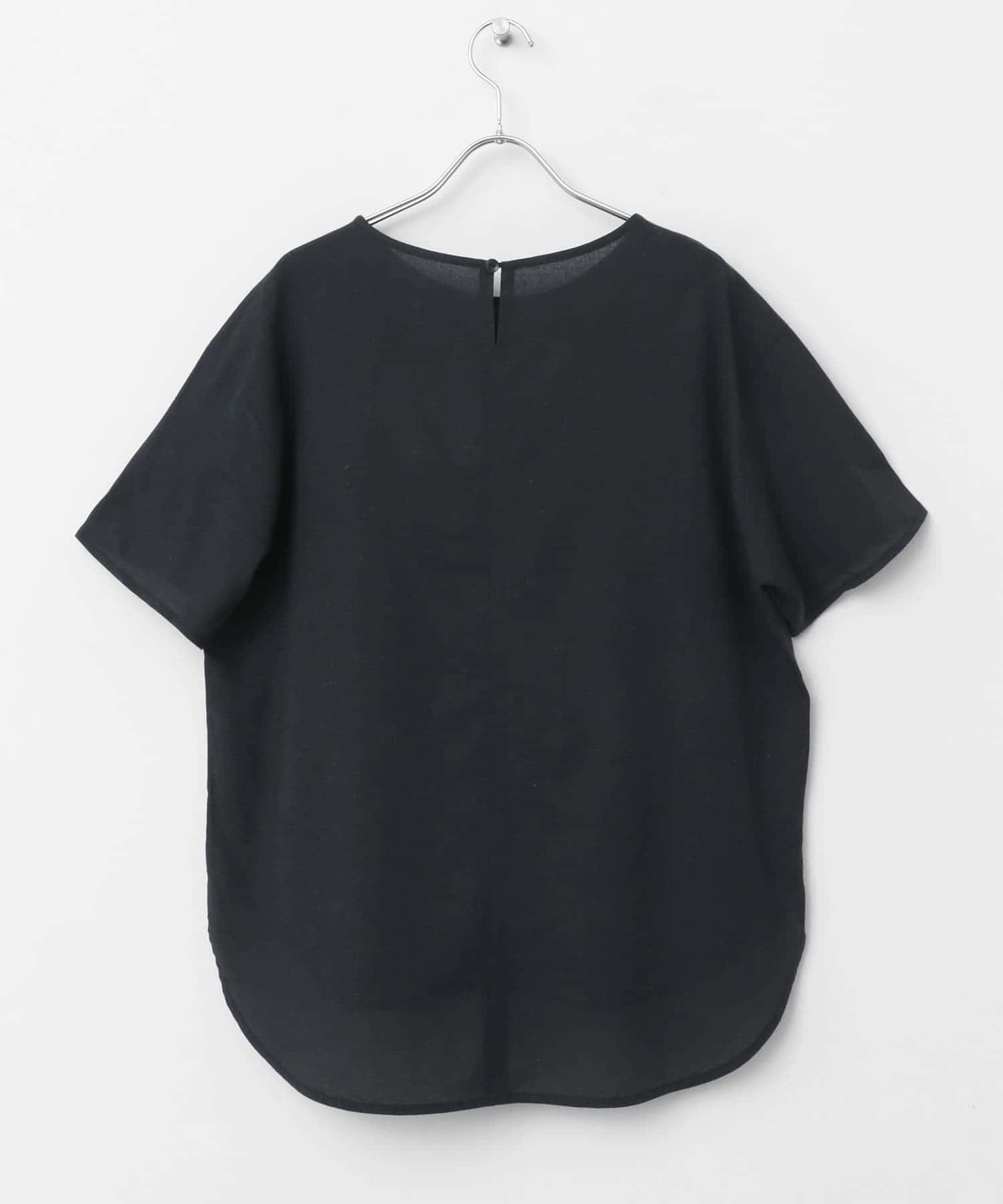 リネン混クルーネックブラウスTシャツ チャコール FREE