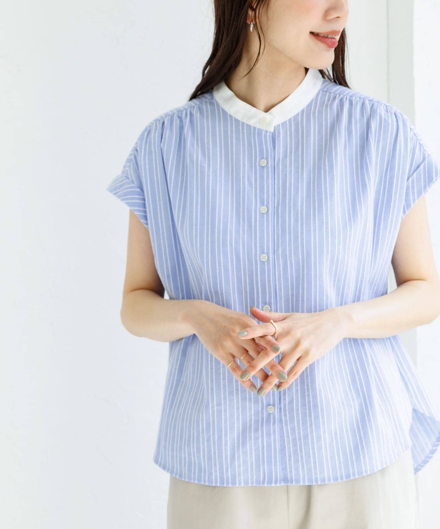 ロープドビーコットンストライプブラウス