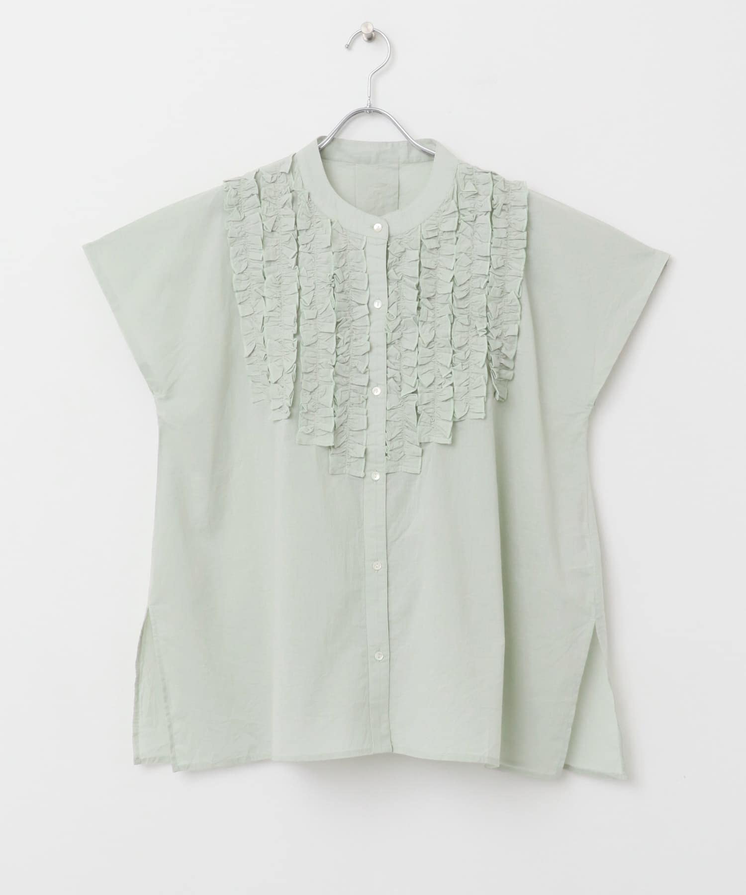 エアリーコットンフリルフレンチシャツブラウス ミント FREE