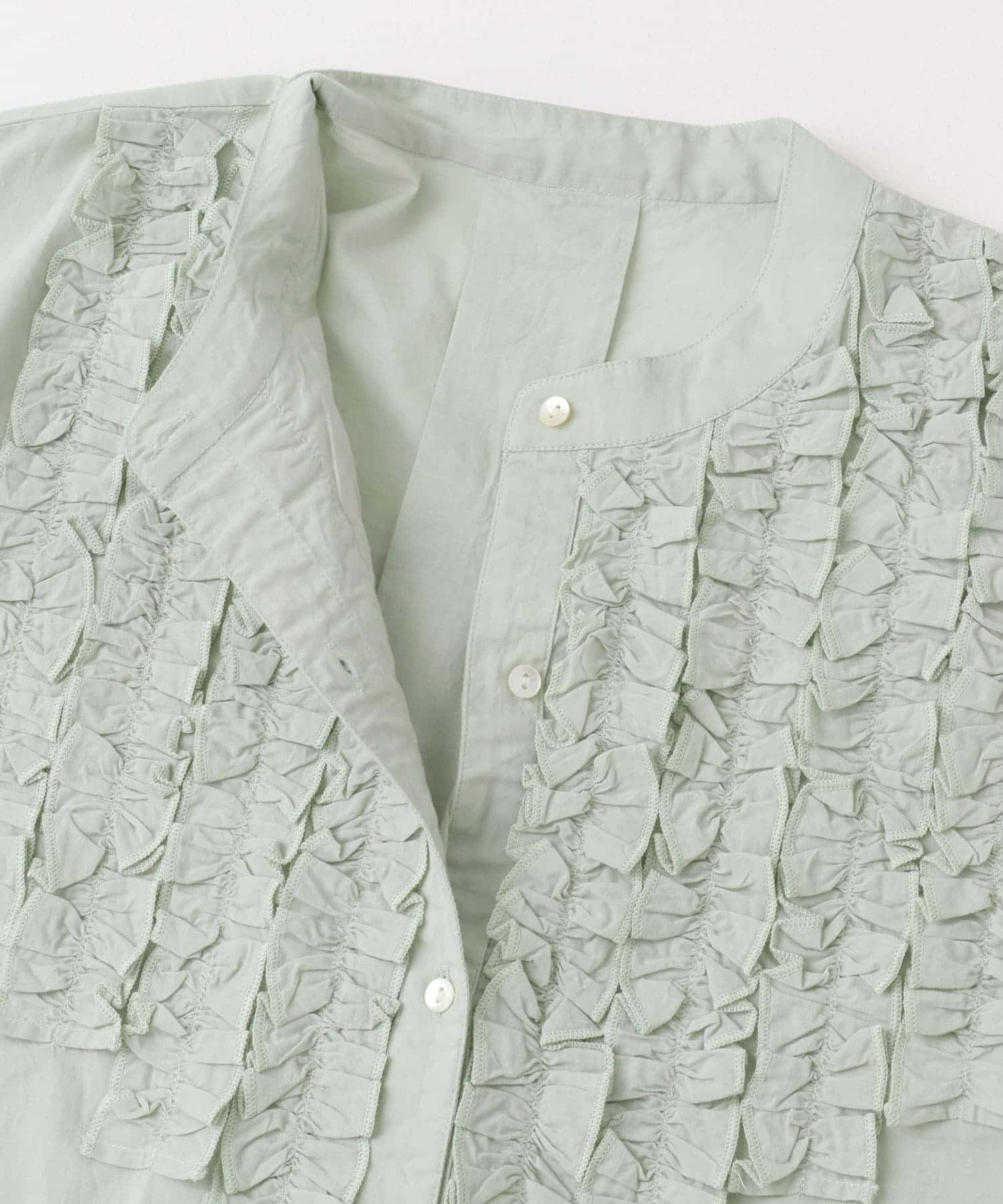 エアリーコットンフリルフレンチシャツブラウス ミント FREE