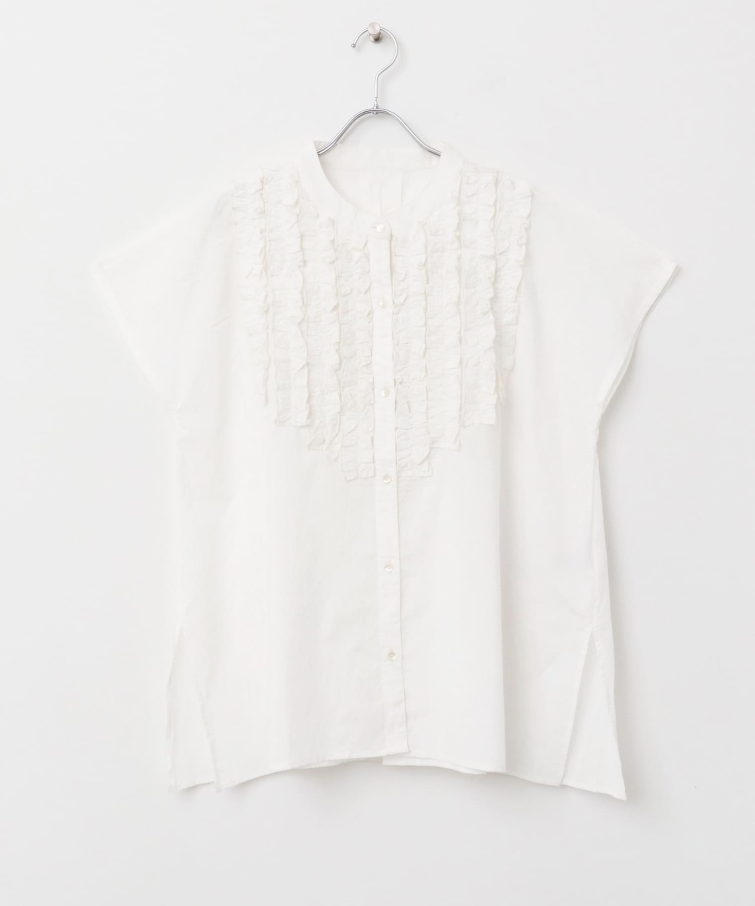 エアリーコットンフリルフレンチシャツブラウス オフ FREE