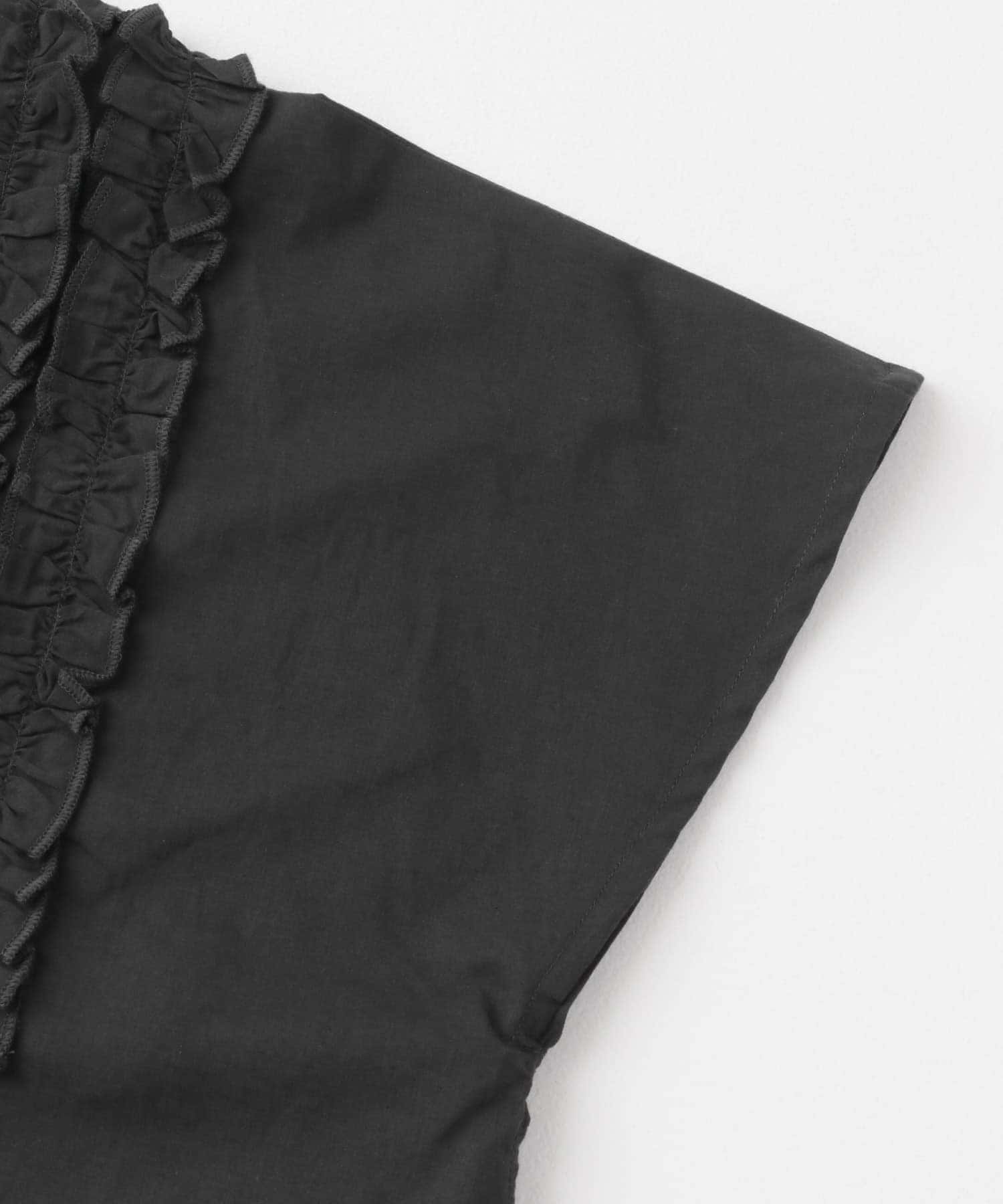 エアリーコットンフリルフレンチシャツブラウス ブラック FREE