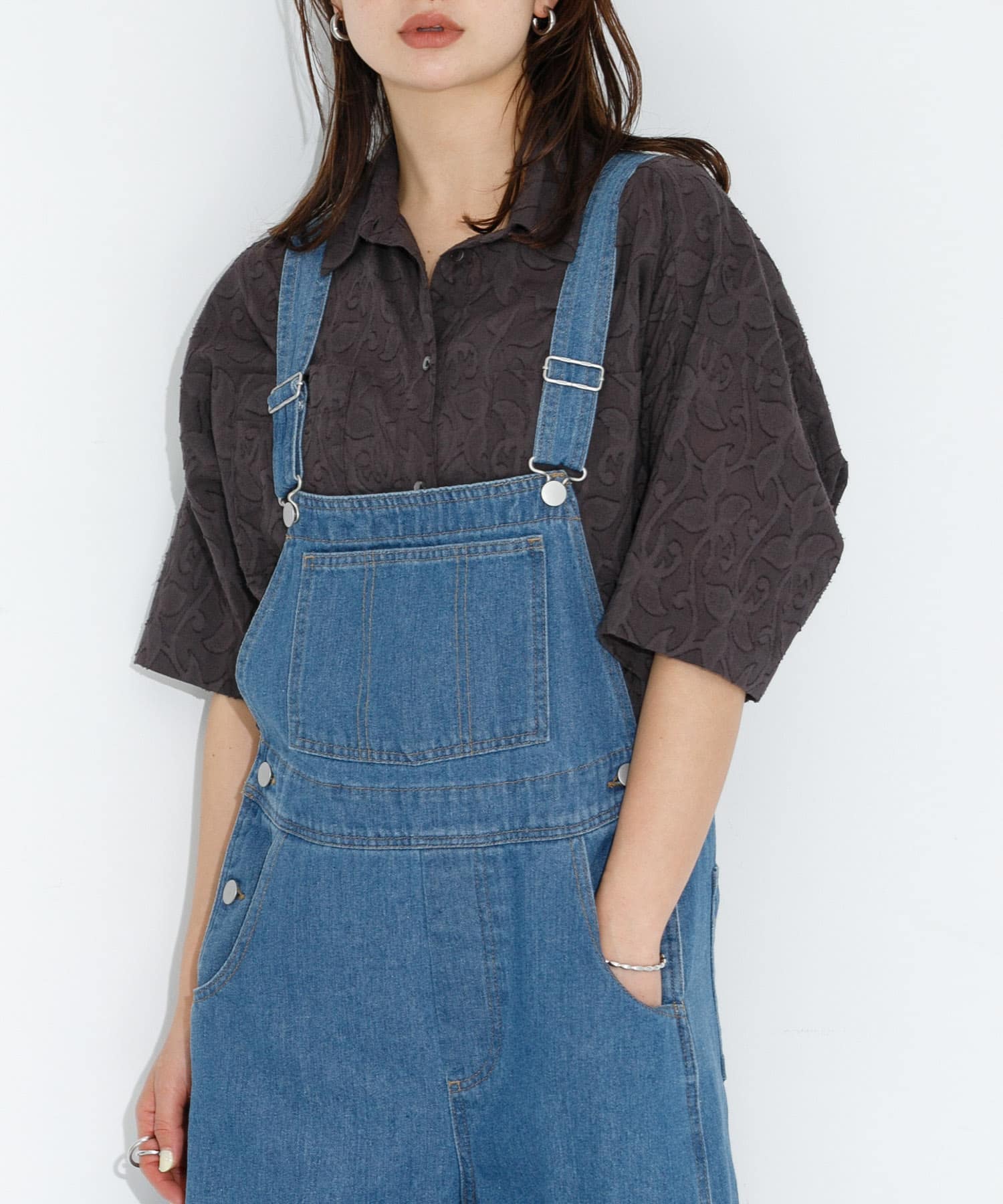 コットンボタニカル柄ジャガードシャツ