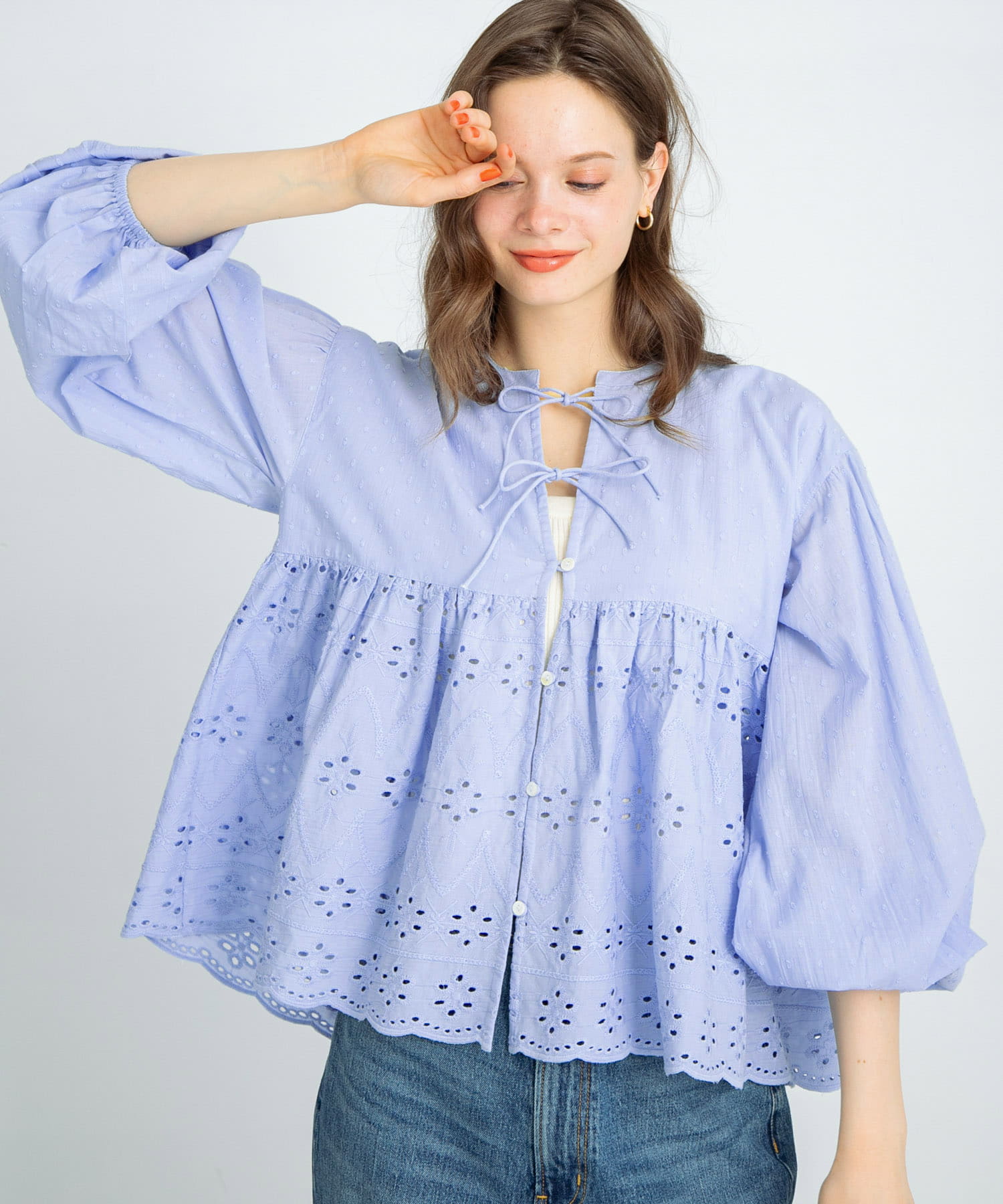 コットンシフリーペプラムガウンブラウス