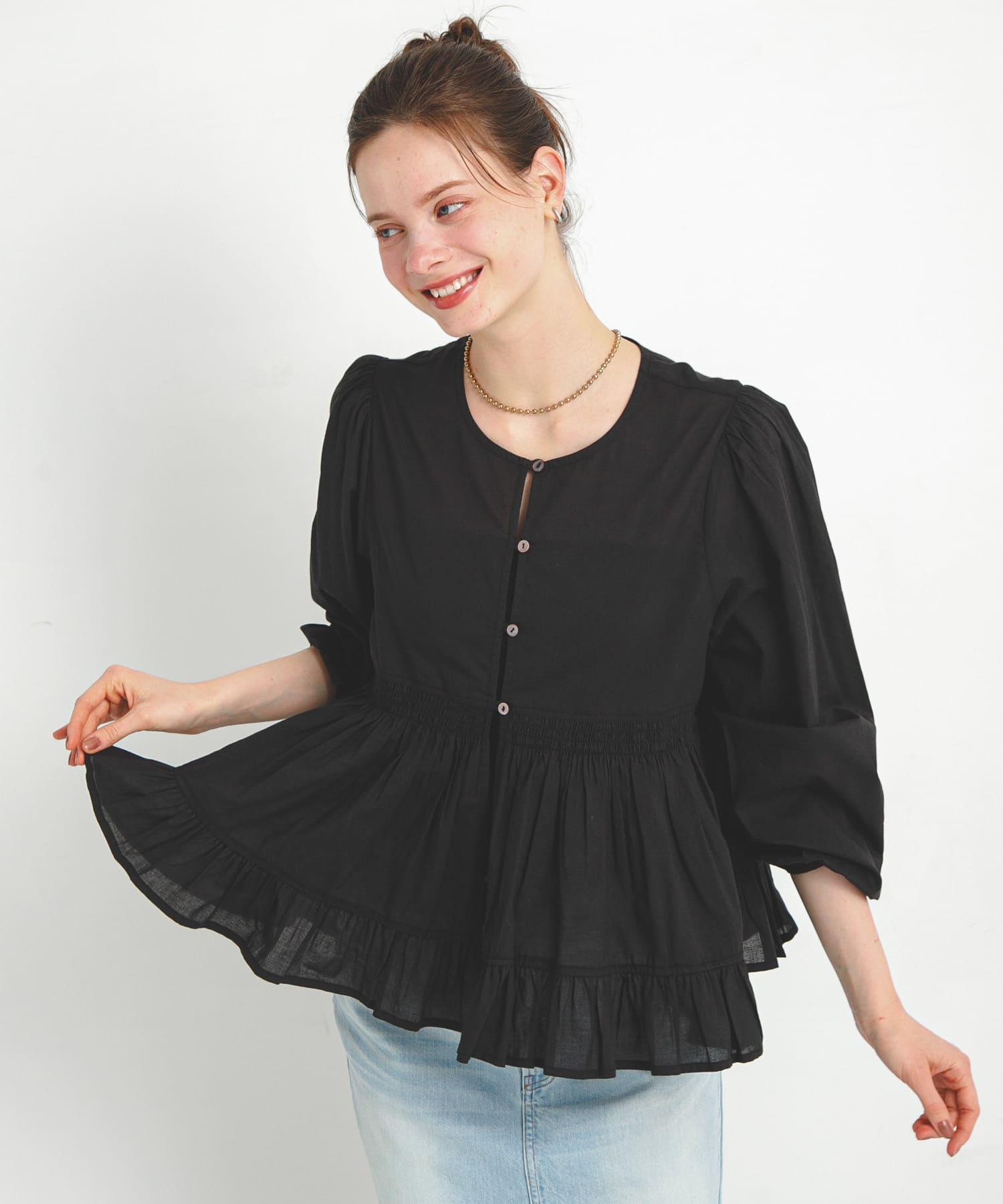 フリルヘムコットン2wayガウンブラウス